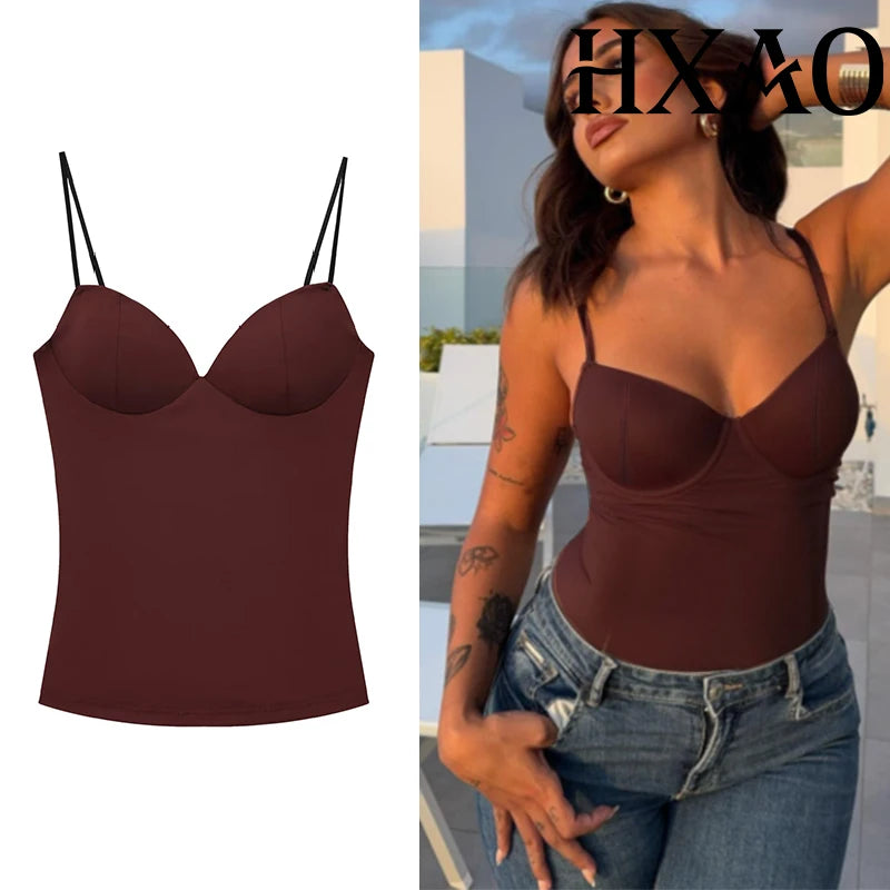 HXAO Sleeveless Crop Tops For Woman Corset Camisole Brown Top Women