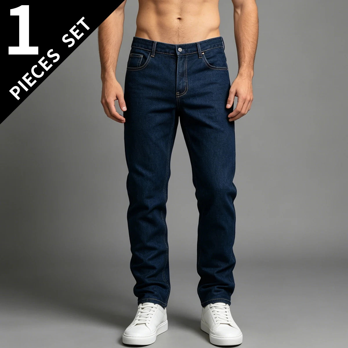 Men's Autumn And Winter Slim Fit Straight Leg Deep Blue Jeans Are