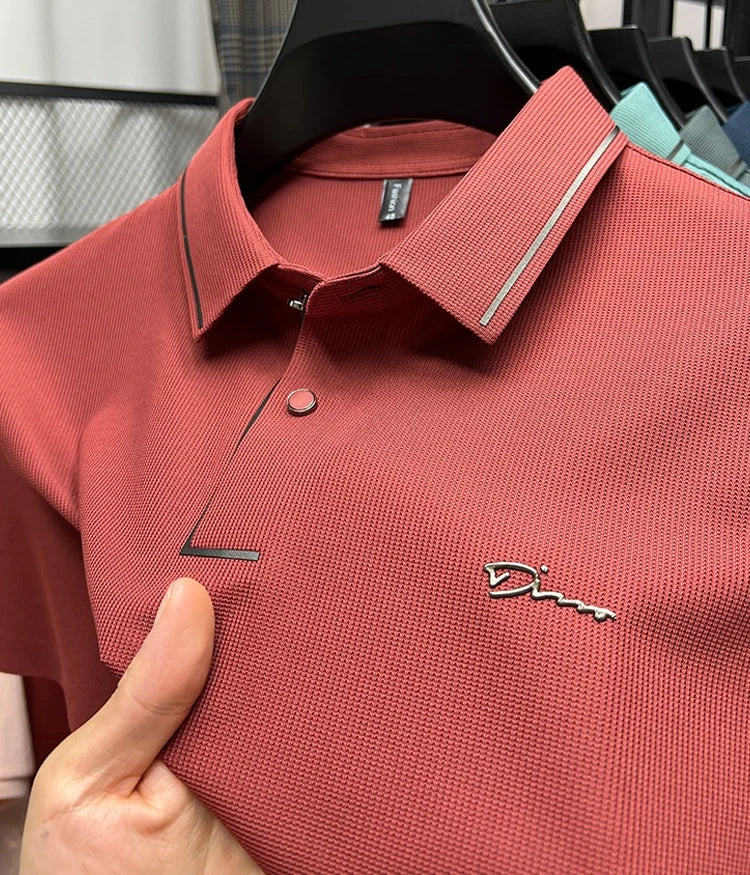 High quality letter embroidery short sleeve T-shirt men's lapel summer