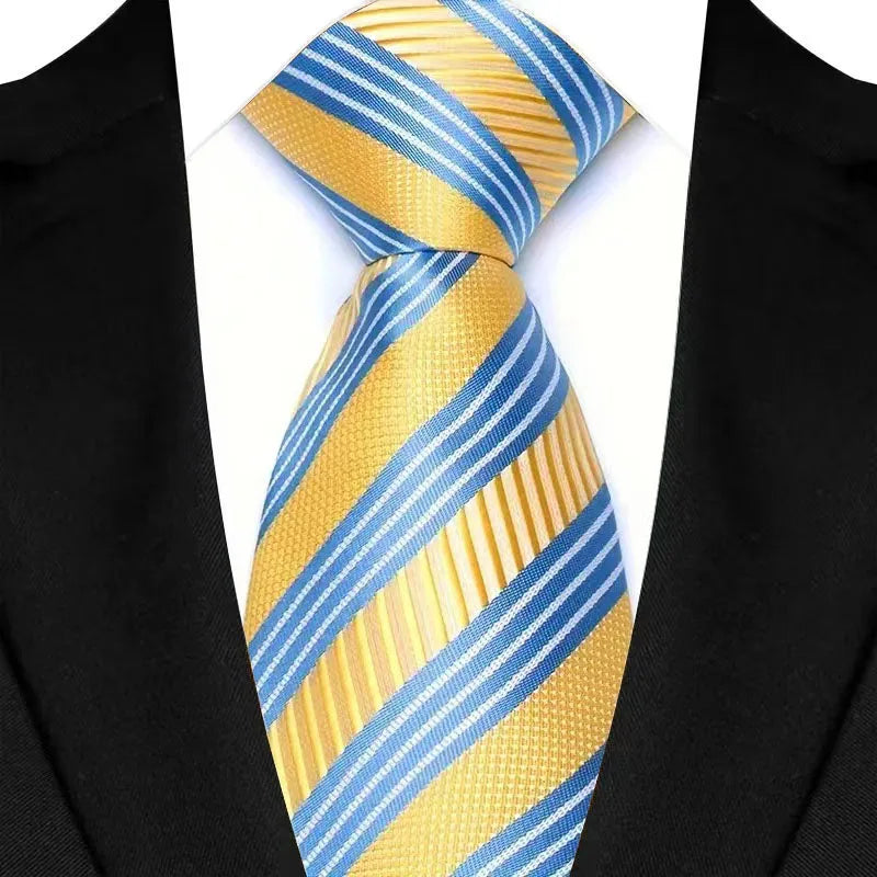 8cm Width Yellow Color Neck Ties For Men Paisley Dots Necktie Handmade
