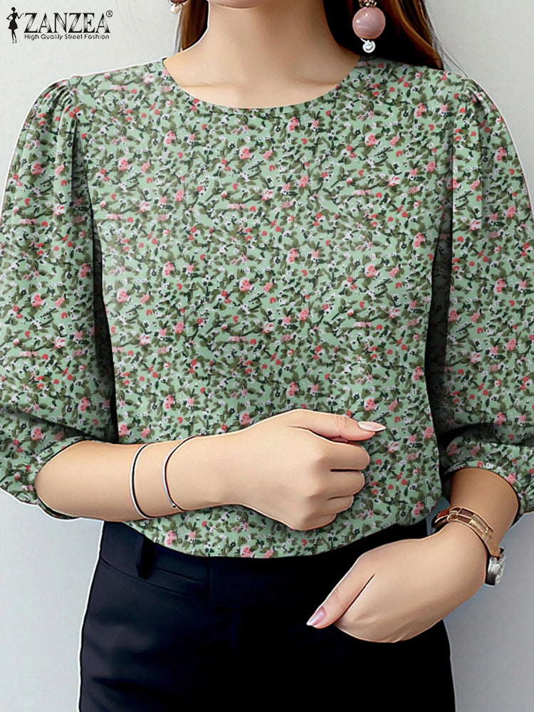 2025 ZANZEA Summer Floral Printed Blouse Stylish Women Tops Tunic
