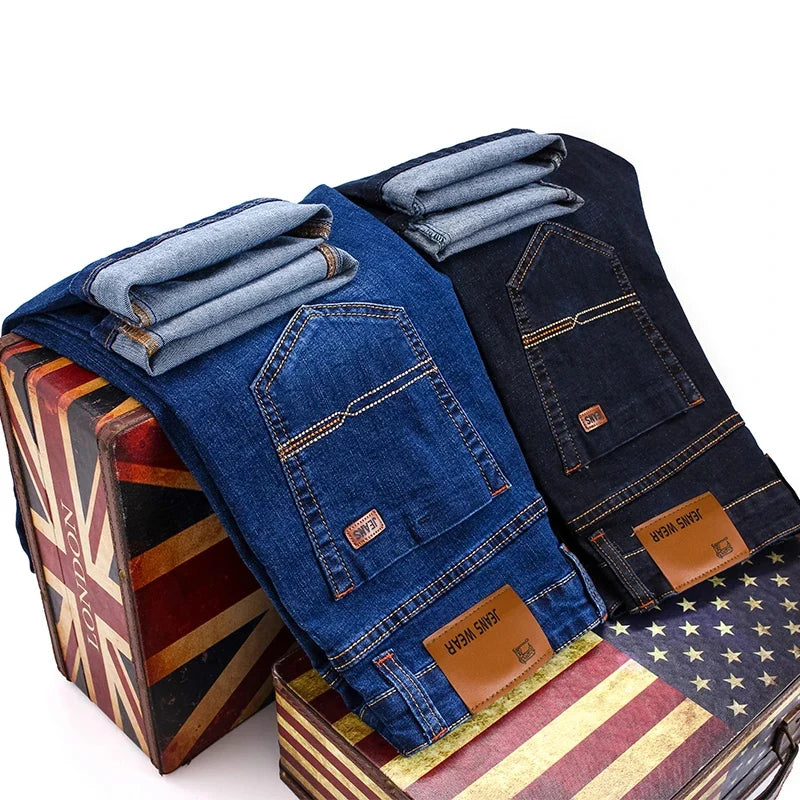 Autumn Winter Classic Men's Stretch Jeans Business Casual Cotton Denim