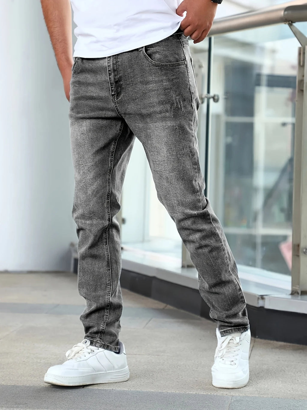 1pc Men'S Casual Slim Fit Stretch Jeans, Chic Street Style Distressed