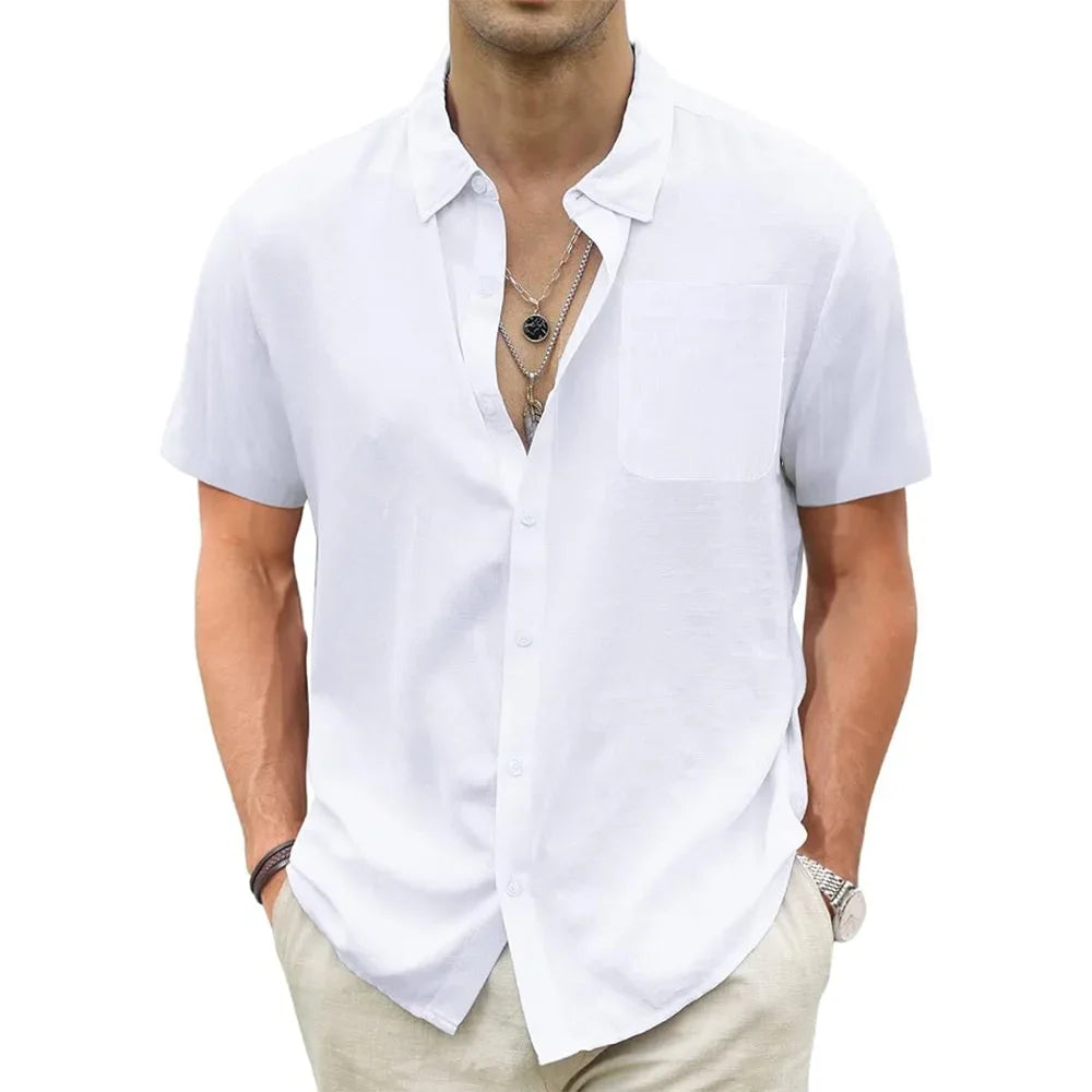 Men's Lightweight Hawaiian Shirts Cotton Linen Breathable Short Sleeve