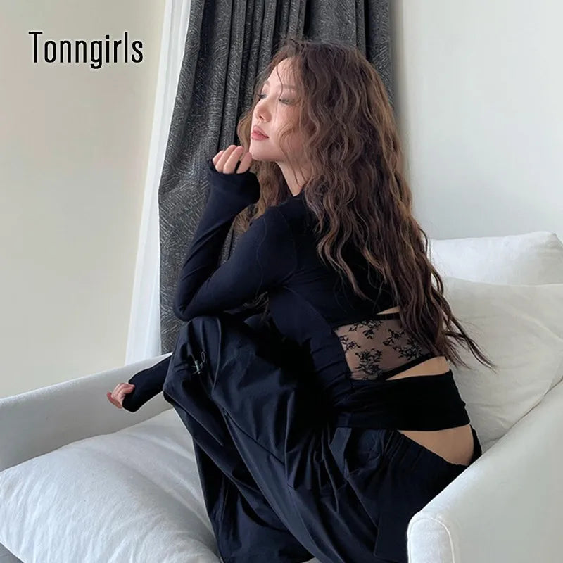 Tonngirls Vintage Print T Shirt Women Hollow Out Patchwork Y2k