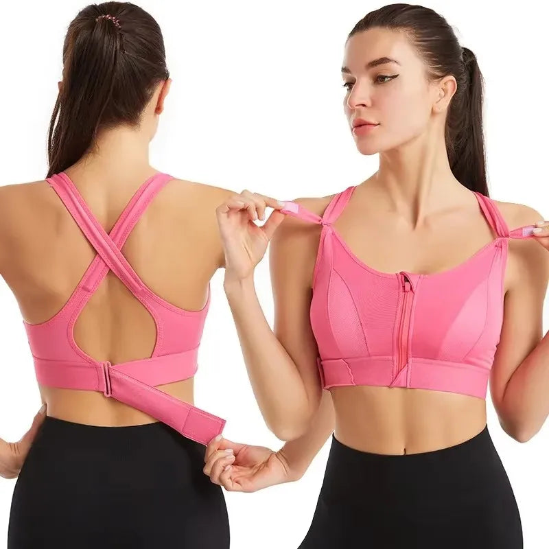 Sports Bras For Women Front Zipper Adjustable Strap Shockproof Elastic