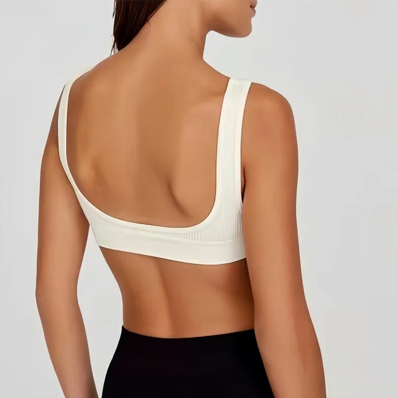 Women Seamless Bra Ribbed Sports Deep-U Shape Bralette Non-wire