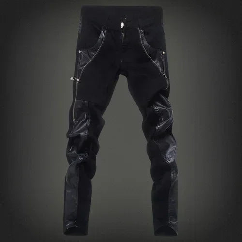 YASUGUOJI New 2024 Punk Style Fashion Slim Fit Pu Leather Patchwork
