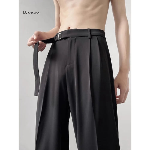 Retro High-end Belt Design Straight-down Trousers Men's Trendy Brand