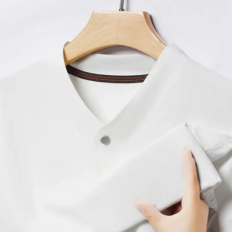 2026 Korean Style Men's Casual and Fashionable One Button V-neck Solid