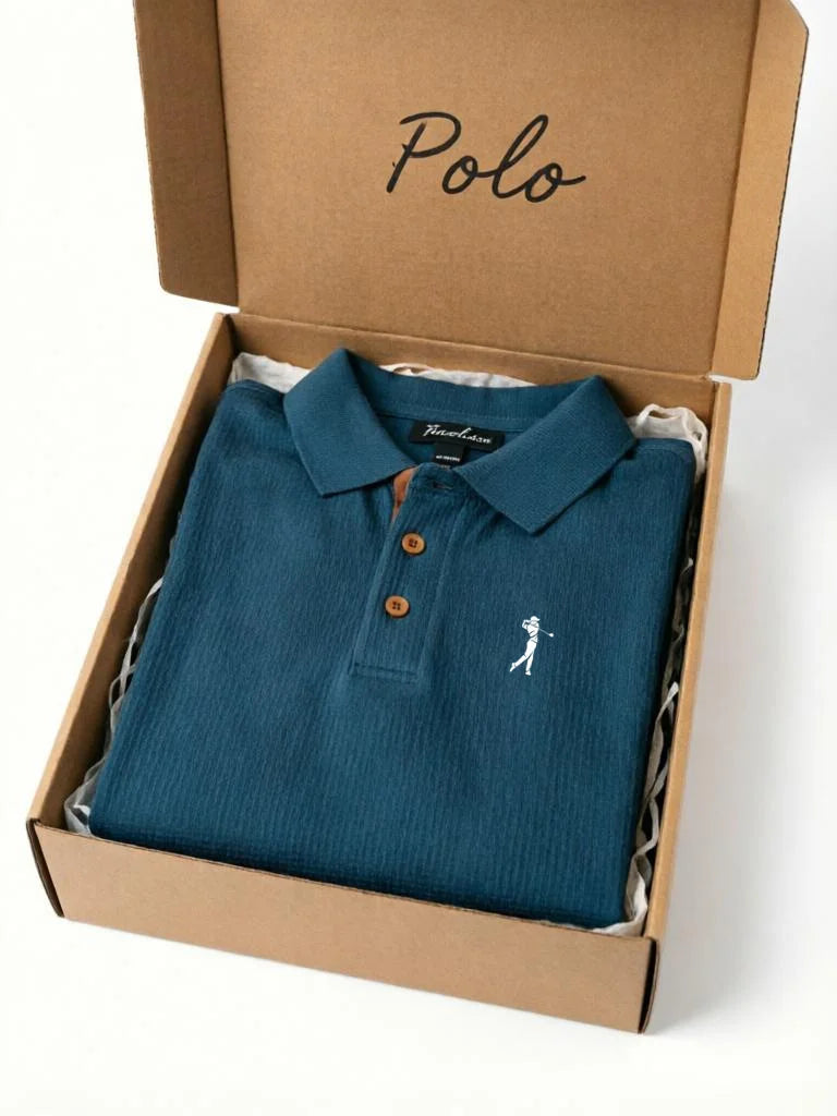 Classic Men's Polo Shirt - Premium  Knit with Golf Embroidery, Folded