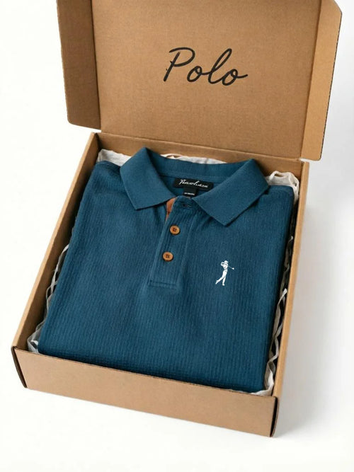 Classic Men's Polo Shirt - Premium  Knit with Golf Embroidery, Folded