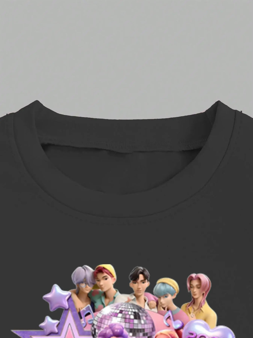 Girls 2-Piece 2026 K-Pop Concert Outfit - Black Graphic T-Shirt &