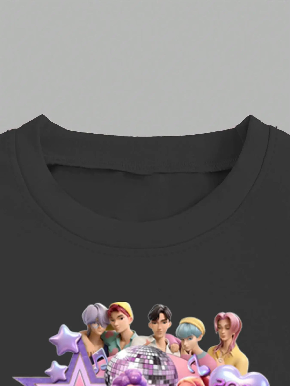 Girls 2-Piece 2026 K-Pop Concert Outfit - Black Graphic T-Shirt &