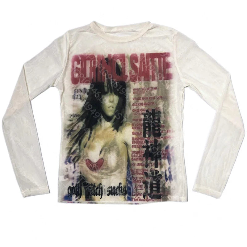 Punk Aesthetic Vintage Y2K Long Sleeve T-shirt Print Cute Grunge Tee