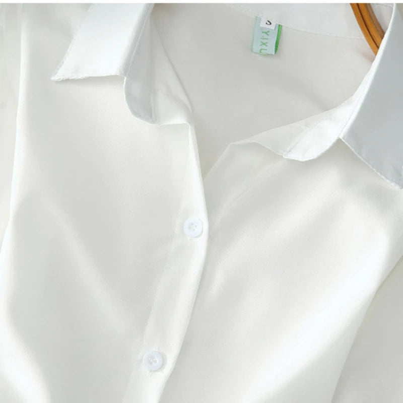 2023 Fashion Solid Color White Women Shirt Casual Blouses Autumn Half