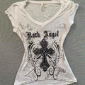 American Retro Subculture Cross Print T-shirts Harajuku Slim