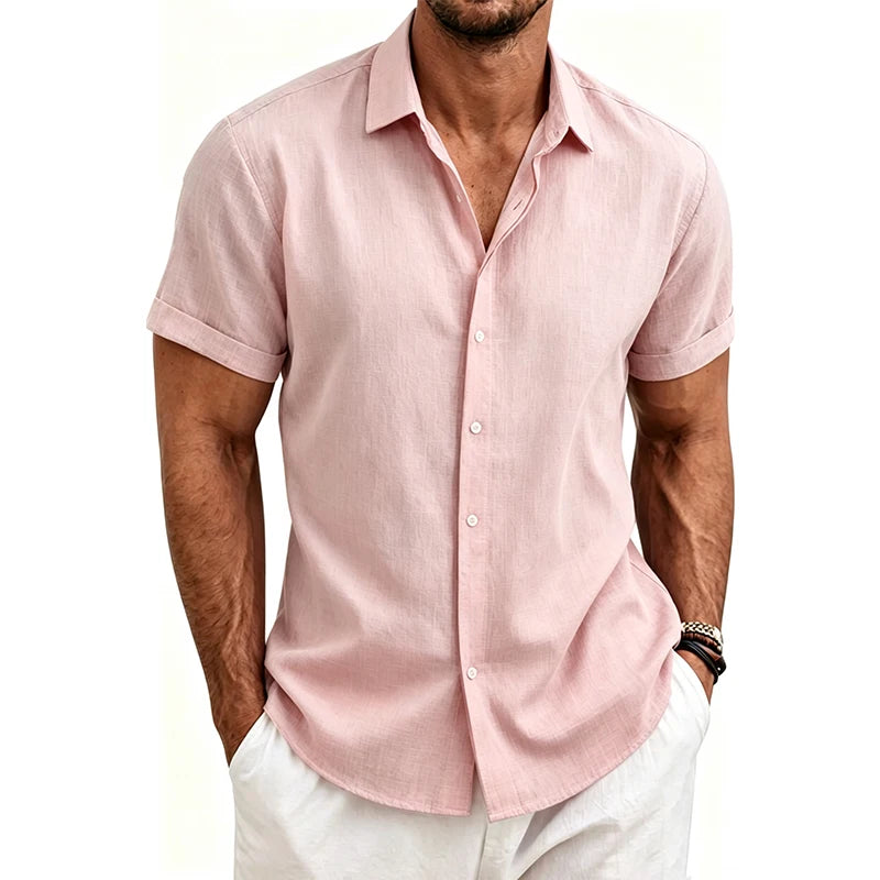 2026 Cotton Linen Shirts for Men Casual Shirts Lightweight Short
