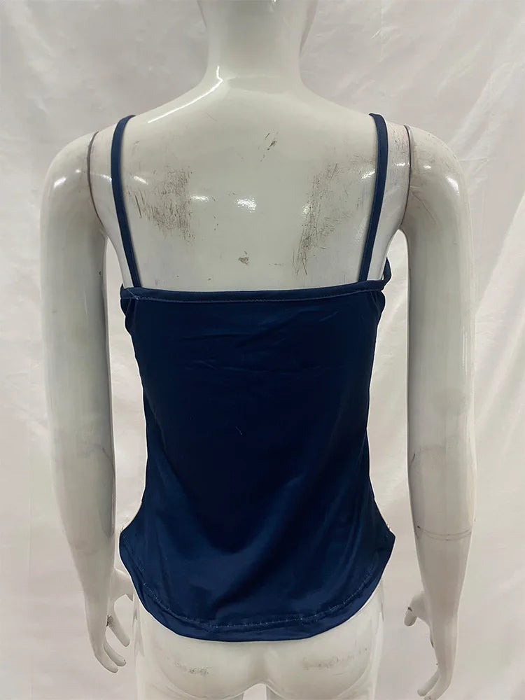 Summer Slim Fit Crop Tank Tops Women Union Jack Print Studded