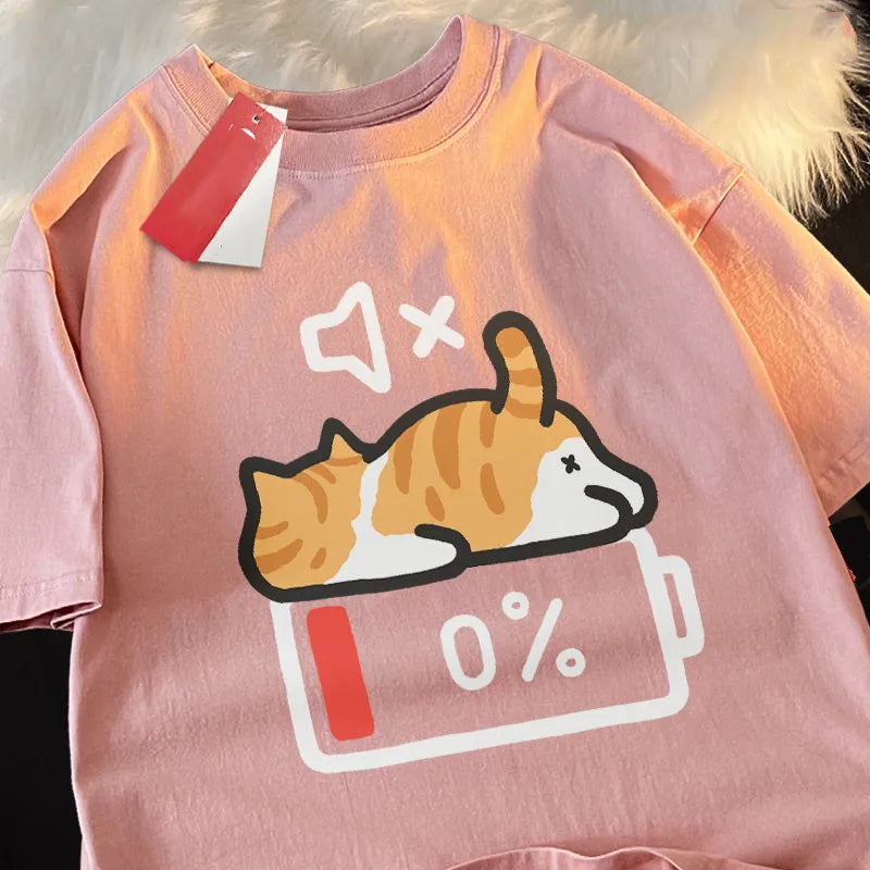 Retro Style Cat Printing Loose Short-sleeved T-shirt Pregnant Woman