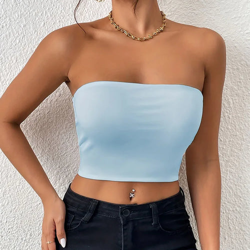Women Seamless Ice Silk Crop Tops Sexy Gathering Strapless Non-Slip
