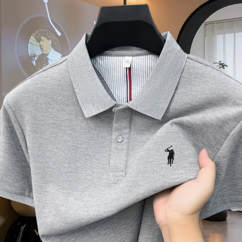 100% pure cotton high-end brand men's short sleeve polo shirt 2026
