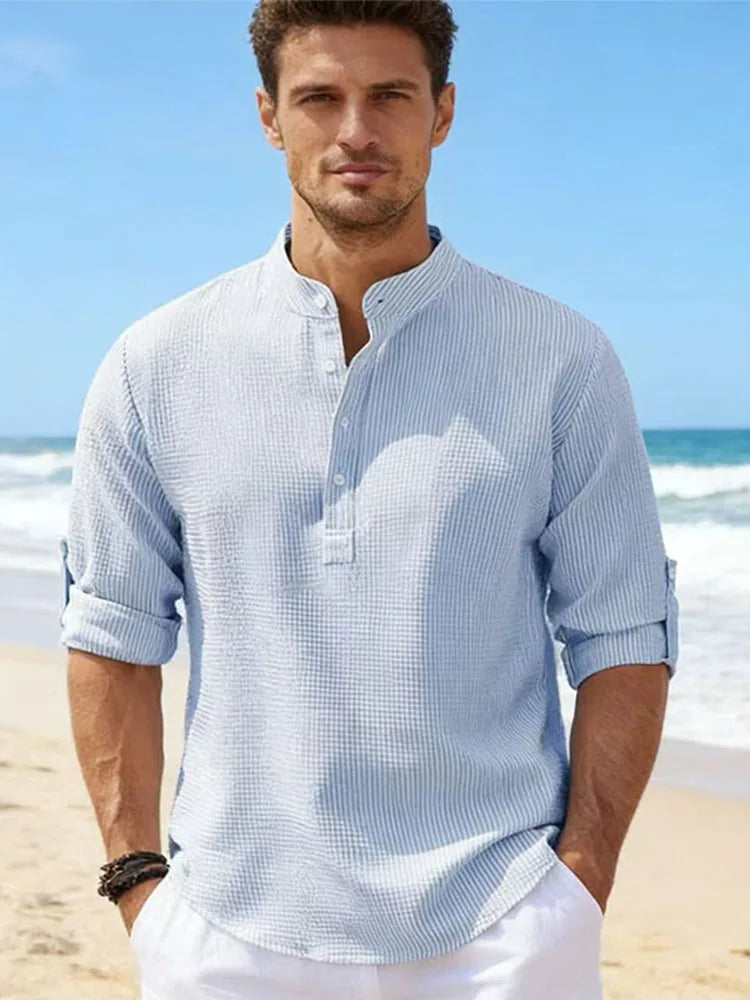 Spring Summer Men's Cotton Linen Polo Shirts Casual Long Sleeve