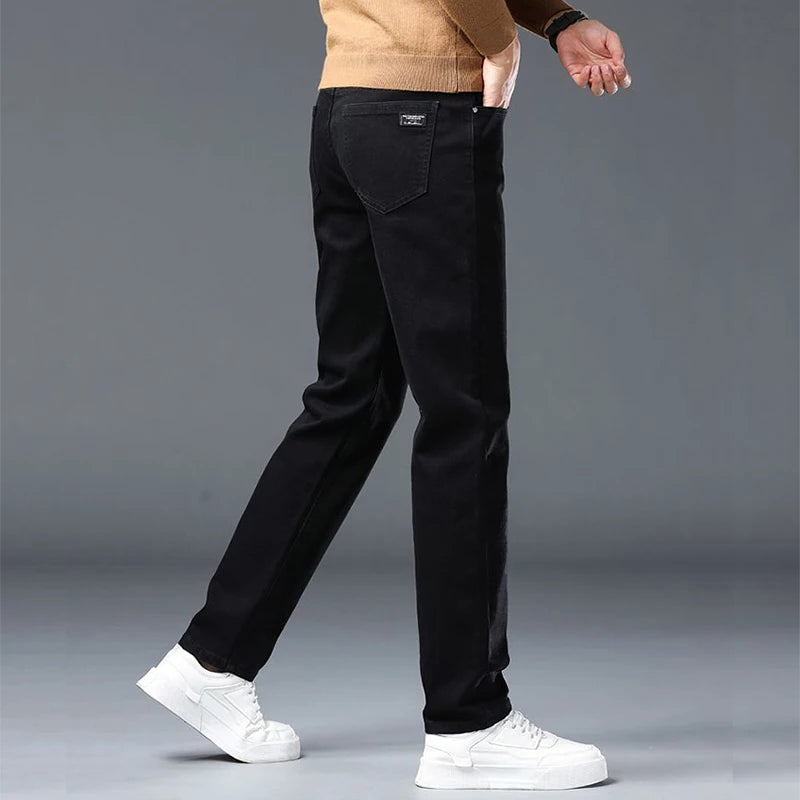 Spring New Men's Slim Fit Elastic Jeans Fashion Gray Comfortable