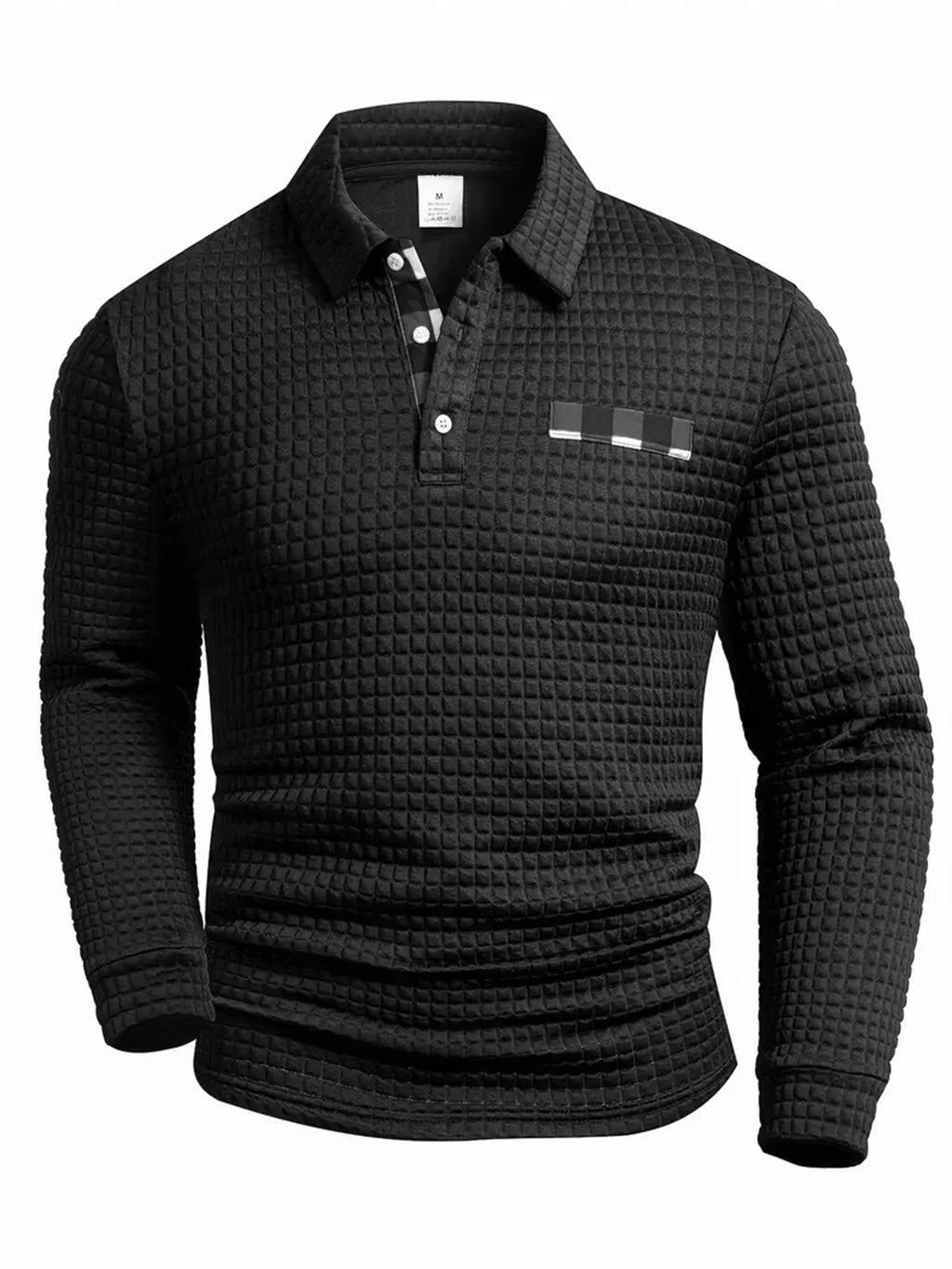 Men's Polo Shirts Square Plaid Texture Fabric Solid Color Mens Long