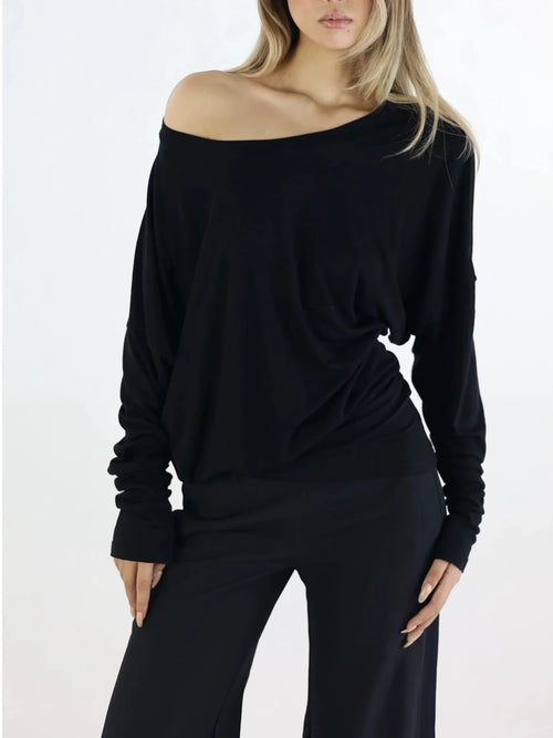 Casual T-Shirt Pleated Vintage Simple Off Shoulder Tees Y2k Streetwear