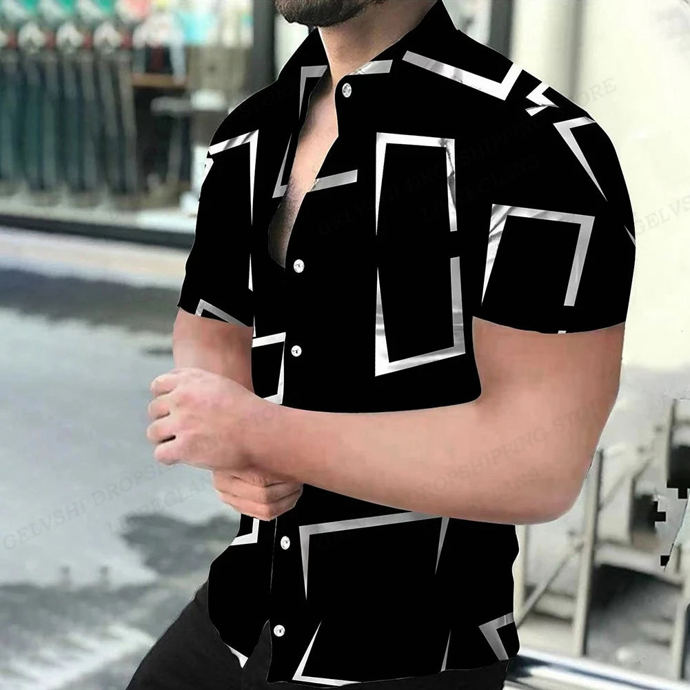 Geometric 3d Print Beach Shirts Short Sleeve Hawaiian Shirts Men's
