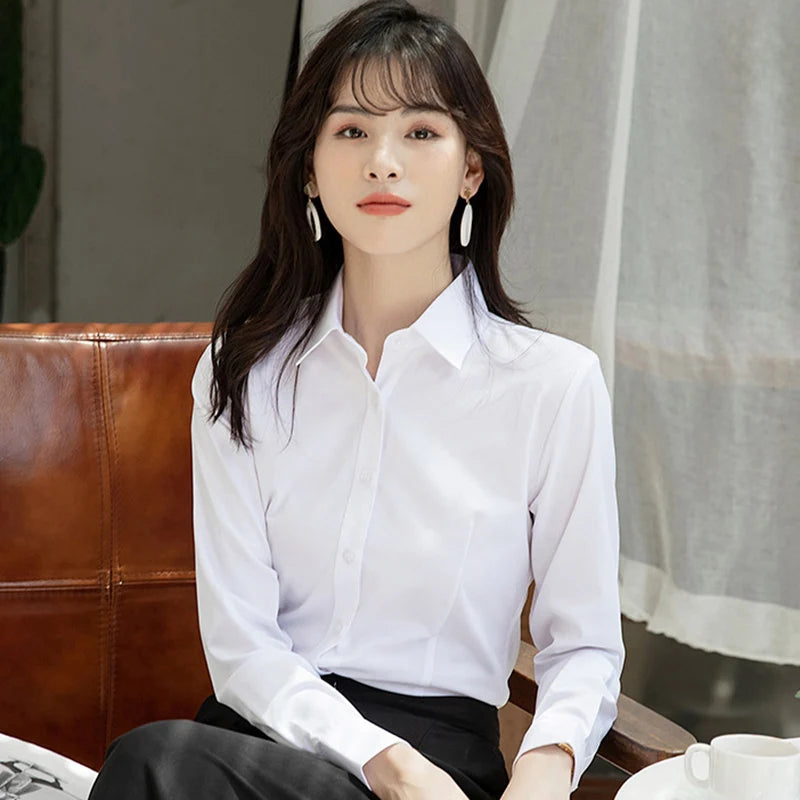 Professional White Shirt Women Office Lady Slim Fit Formal Blouse