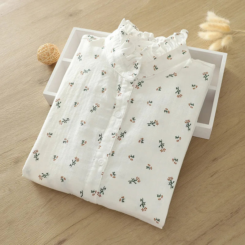 Exquisite Floral Printed Shirt Women 2026 New Sweet Fresh Style Ladies