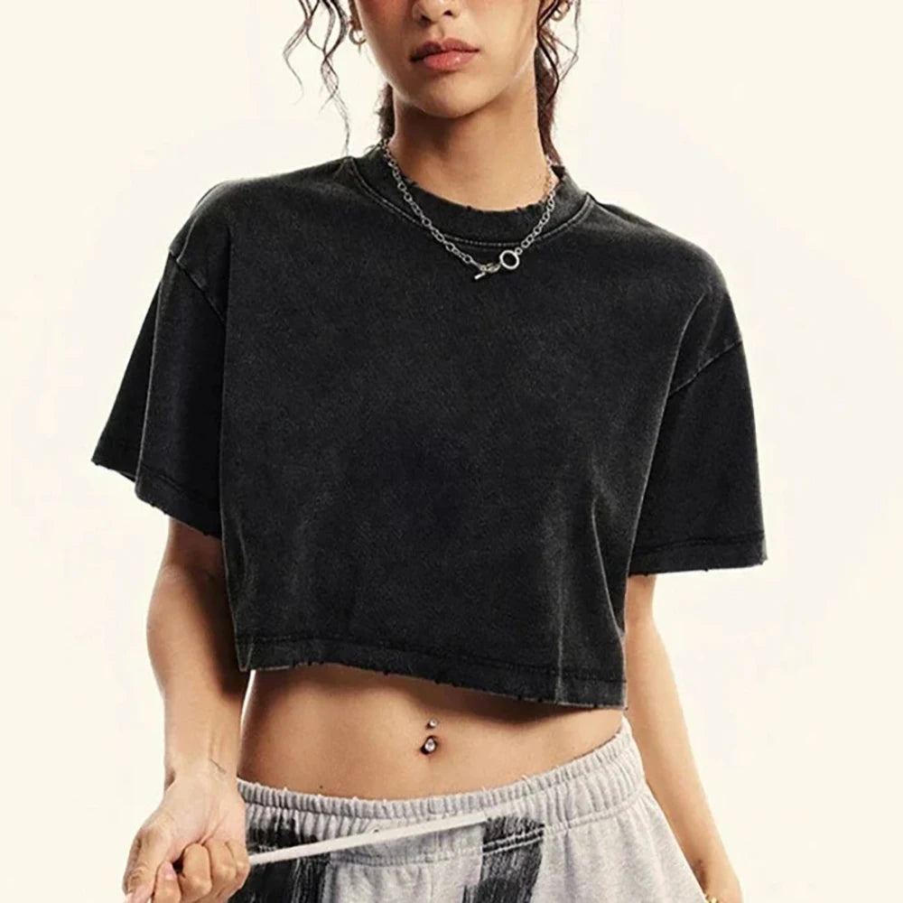 Solid Slim Washed T-Shirt Female Fashion Soft Cotton Streetwear Casual