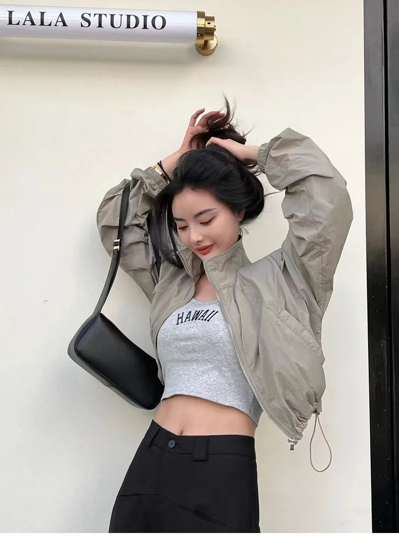 2024 Autumn Vintage Women's Windbreaker Cropped Jackets Harajuku