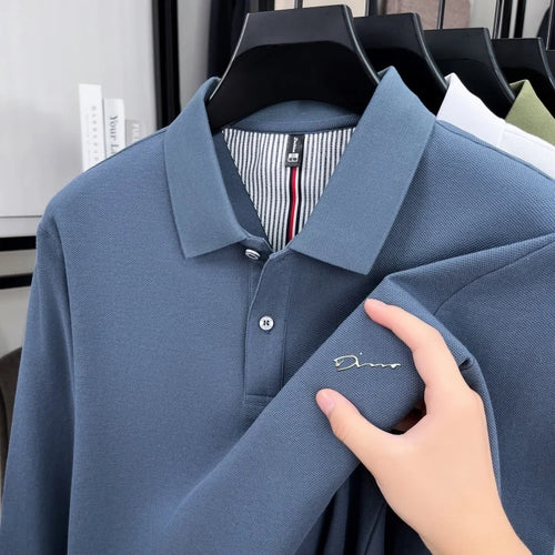 100% pure cotton high-end brand men's long sleeve polo shirt autumn