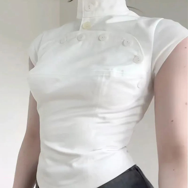 Y2K Vintage Aesthetics Women's Blouse Sexy Slim Fit Chic Button Design