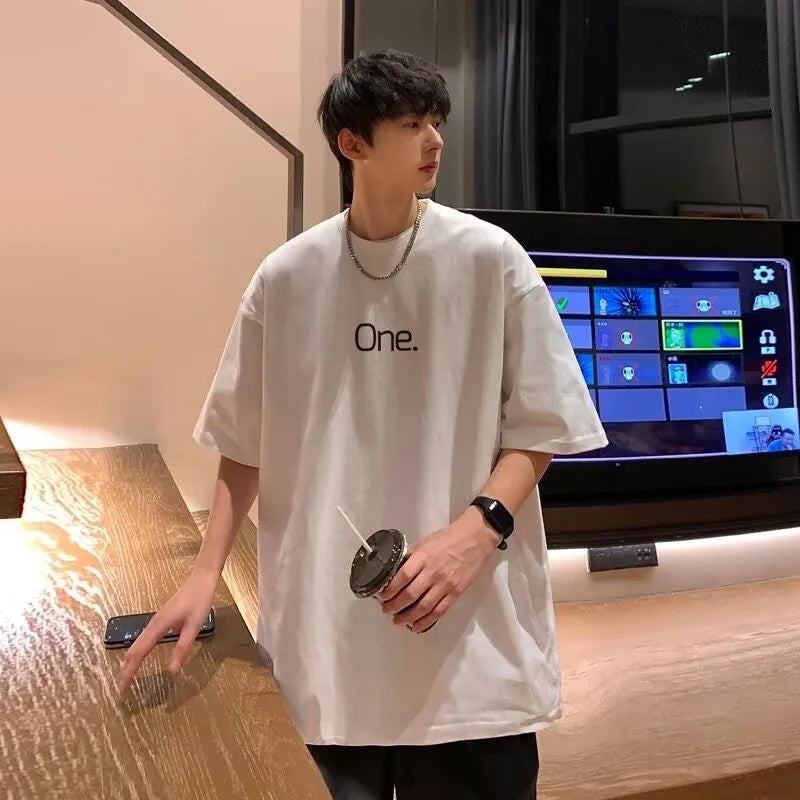 【M-8XL】Men's Oversized Tee Casual Loose Letters with meaning one
