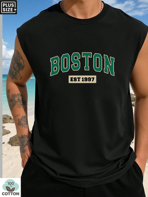 100 Cotton Men's Summer Fashion Casual Sports Loose Boston Est 1997
