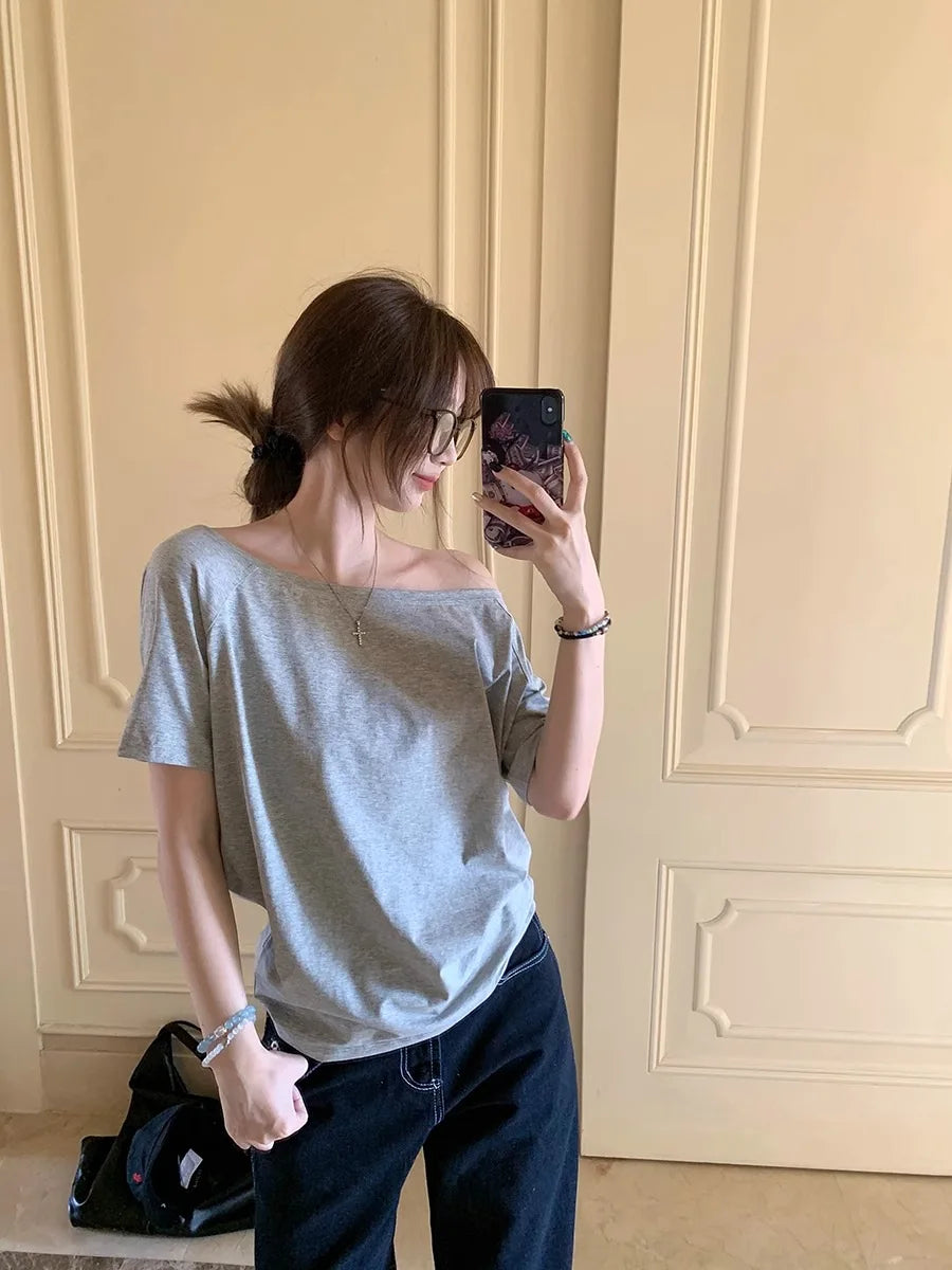 T-shirts Women Solid Simple Summer Casual Cleanfit Short Sleeve