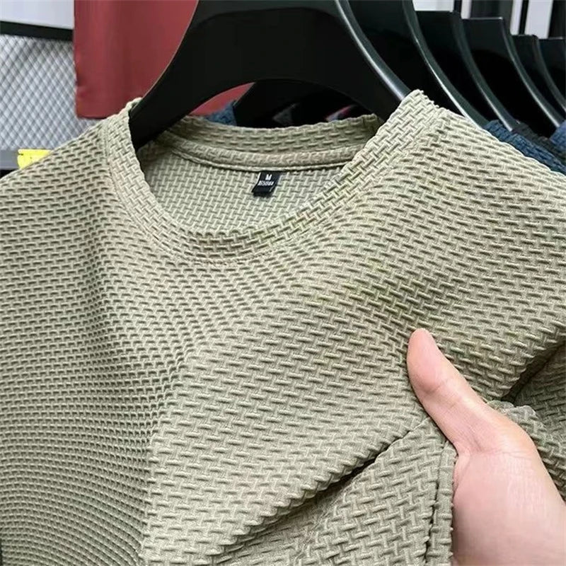 Summer Mesh Ice Silk T-shirt Men's Short Sleeve Round Neck 2023 New