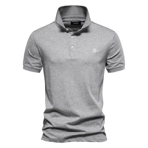 AIOPESON 100% Cotton Embroidery Men's Polo Shirts Solid Color Short