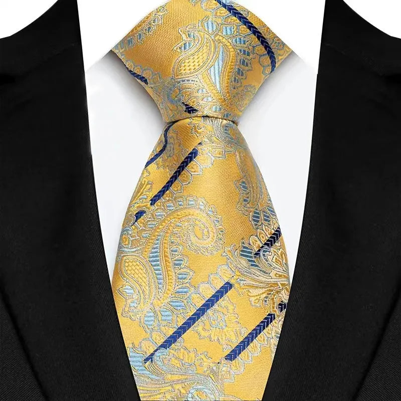 8cm Width Yellow Color Neck Ties For Men Paisley Dots Necktie Handmade