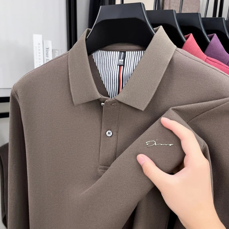 100% pure cotton high-end brand men's long sleeve polo shirt autumn