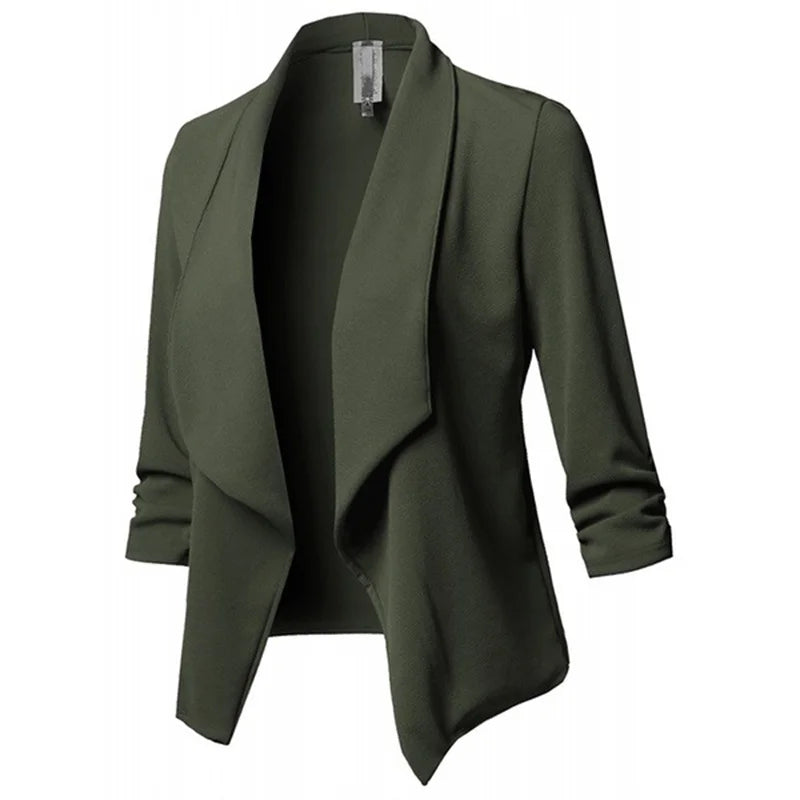 Women Solid Folds PU Leather Button Turn Down Collar Bodycon Working