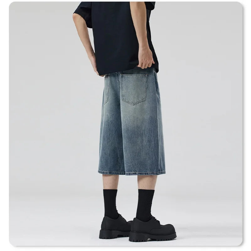 2026 Summer American Lightning Crack Black Grey Jeans Men's Straight