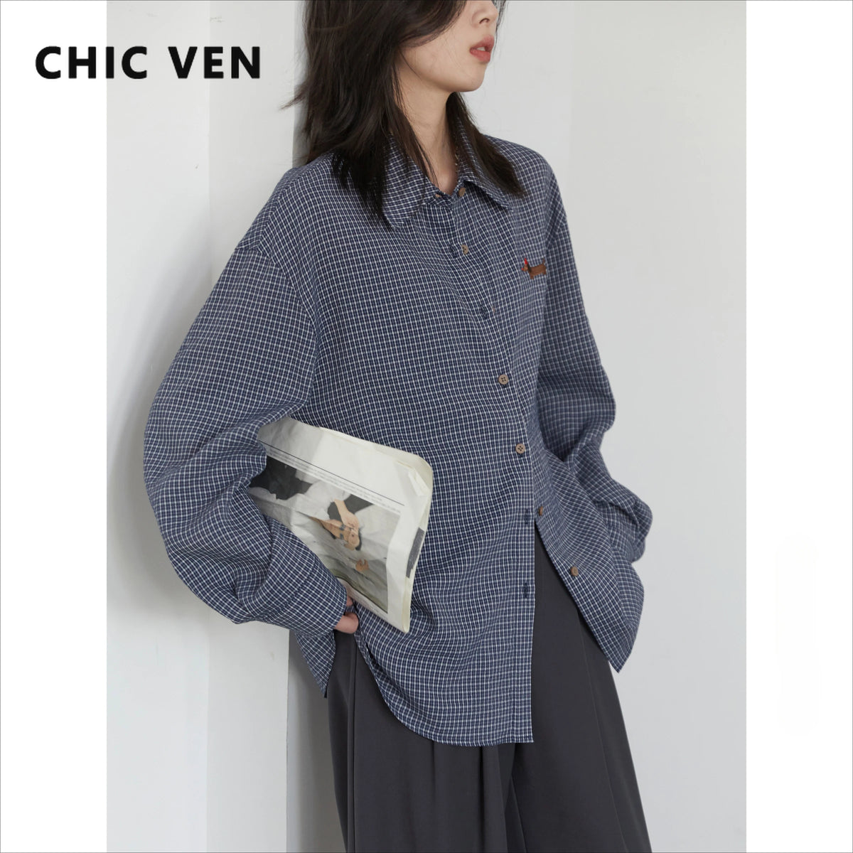 CHIC VEN Women Shirt Long Sleeve Single Breasted New Loose Casual