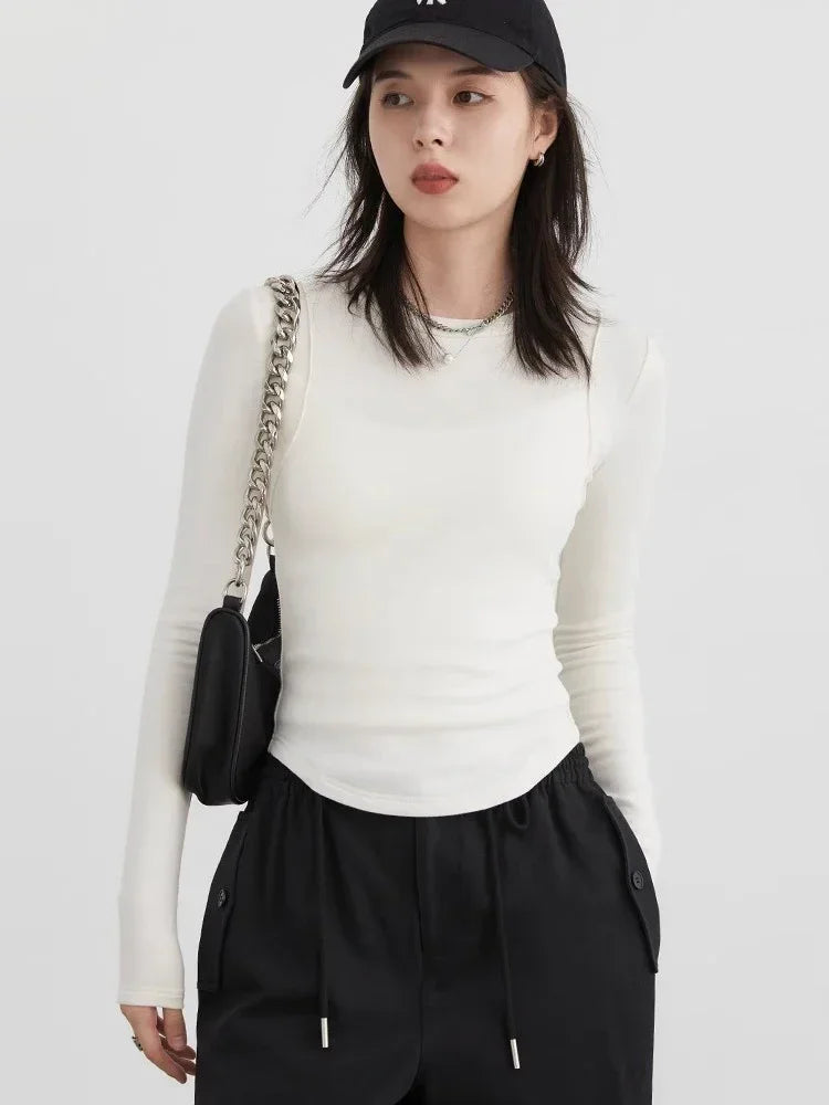 CHIC VEN Women T-Shirts Solid New Basic Heating Cashmere Round Neck