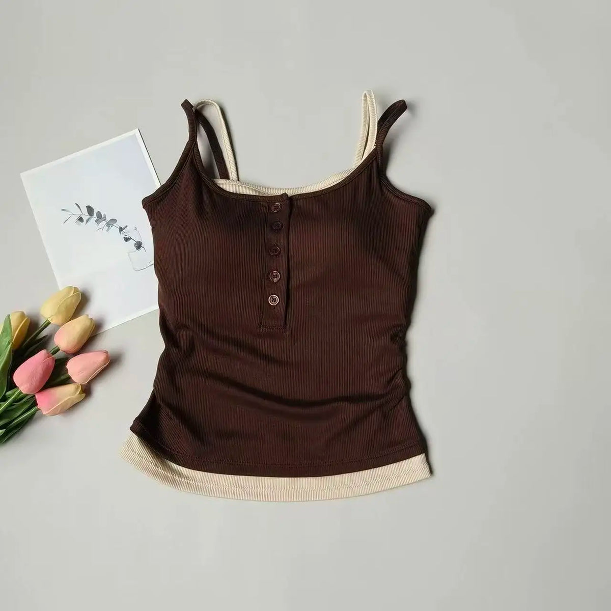 Yoga Tank Top, One-piece Mock Two-piece Sports Tank Top With Push-up