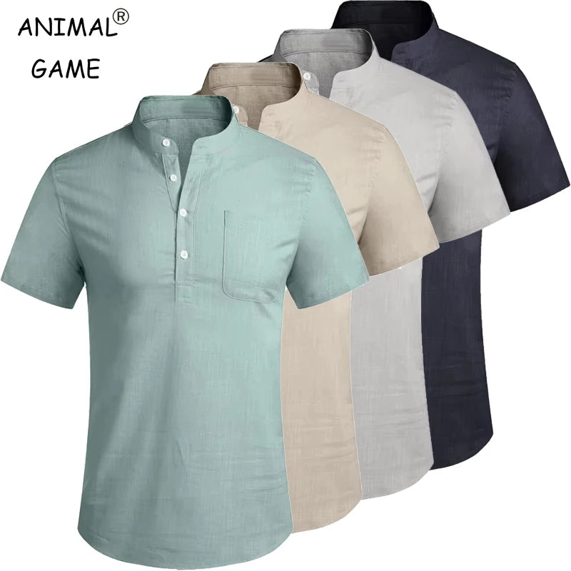 Summer Mens Short Sleeve T Shirts Solid Color Stand Up Collar Polo
